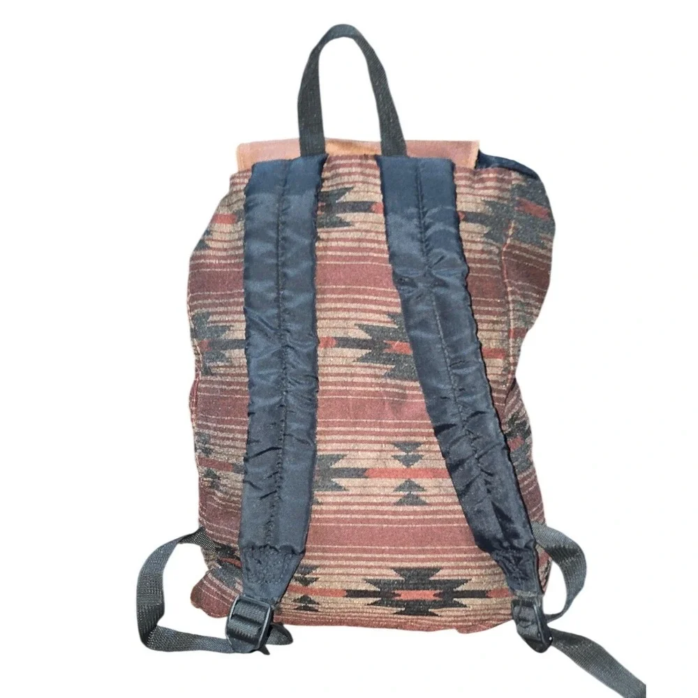 Vintage JanSport Backpack Made in USA Southwestern Tapestry Leather Bottom Brown